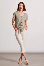 Tribal Fashions Button Knot Hem Short Sleeve Top