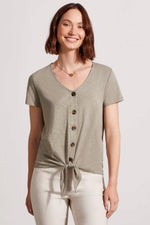 Tribal Fashions Button Knot Hem Short Sleeve Top