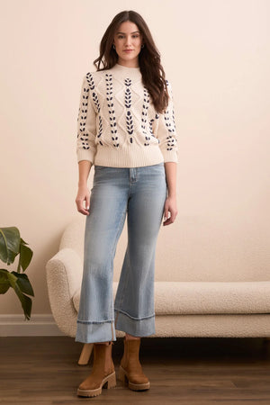 Tribal Fashions Cable-Knit 3/4 Sleeve Mock Neck Sweater