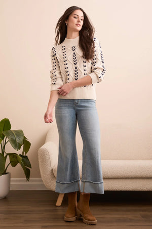 Tribal Fashions Cable-Knit 3/4 Sleeve Mock Neck Sweater