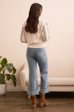 Tribal Fashions Cable-Knit 3/4 Sleeve Mock Neck Sweater