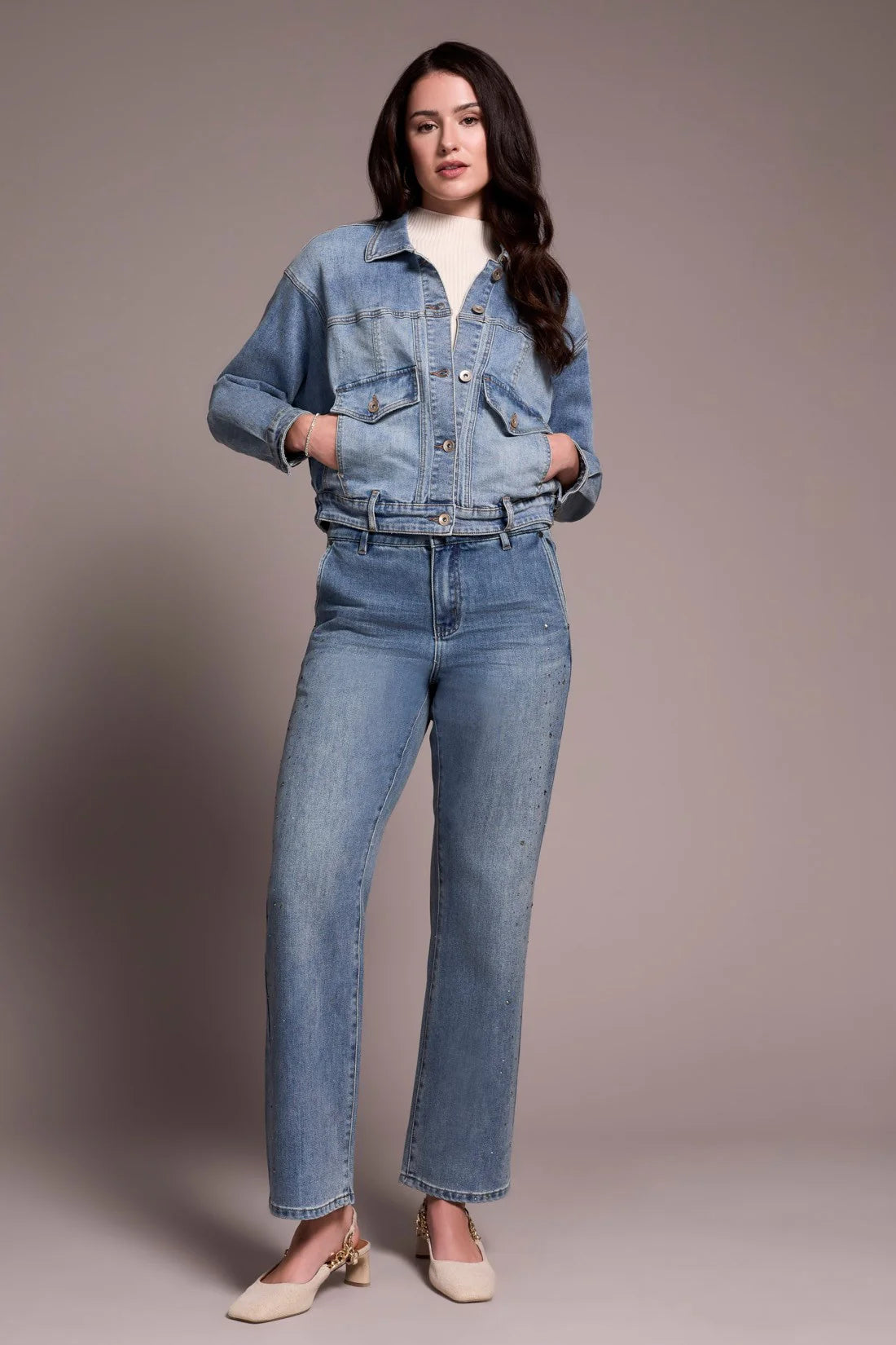 Tribal Fashions Classic Denim Jacket with Batwing Sleeve