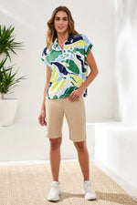 Tribal Sport UPF 50+ High Performance Dolman Zip-Front Sport Top - Floral Lime
