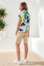 Tribal Sport UPF 50+ High Performance Dolman Zip-Front Sport Top - Floral Lime