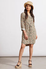 Tribal Fashions Floral Print Button Down Dress with Drawstring