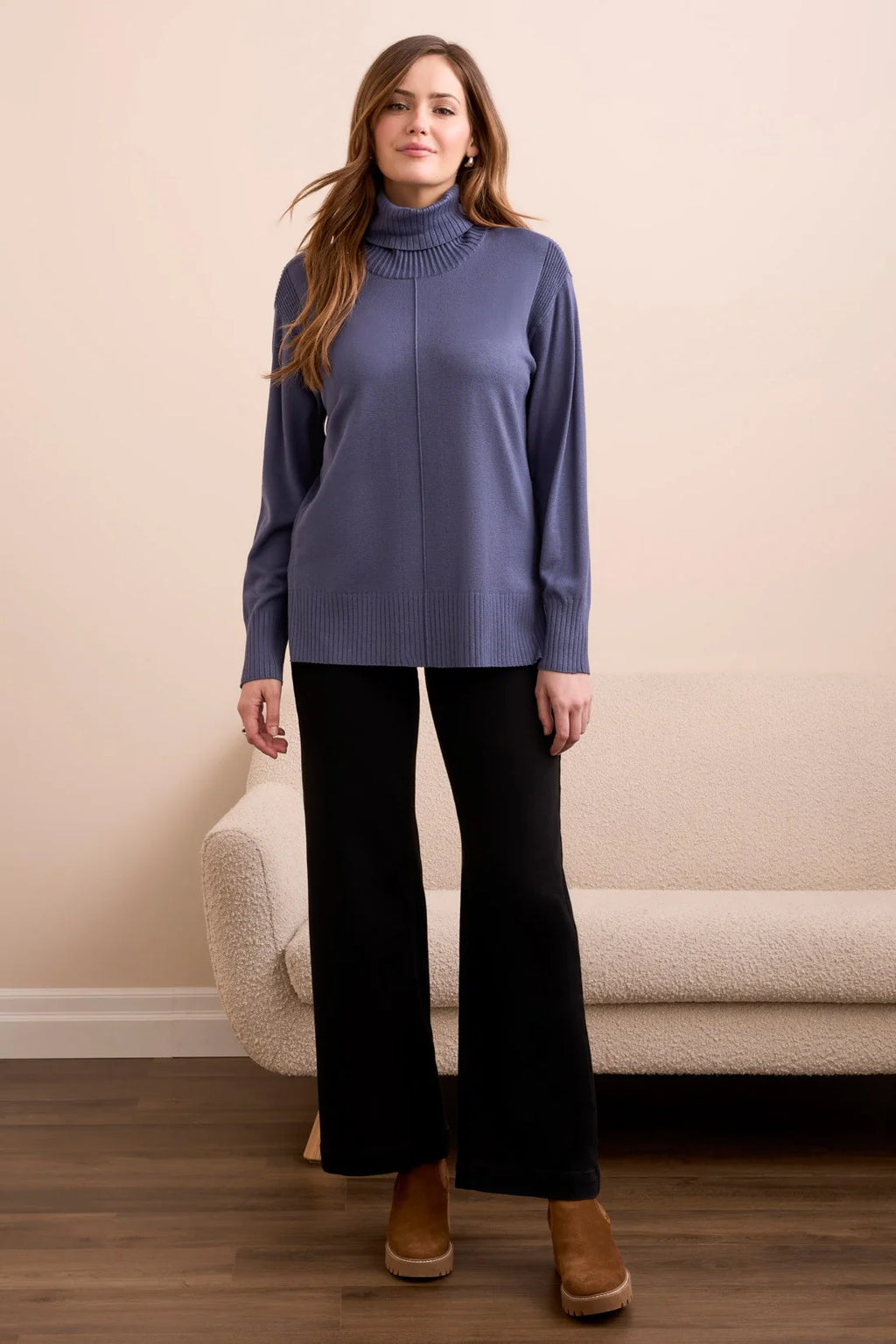 Tribal Fashions Drop Shoulder Turtle Neck Sweater - Marine