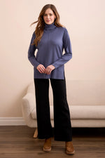 Tribal Fashions Drop Shoulder Turtle Neck Sweater - Marine