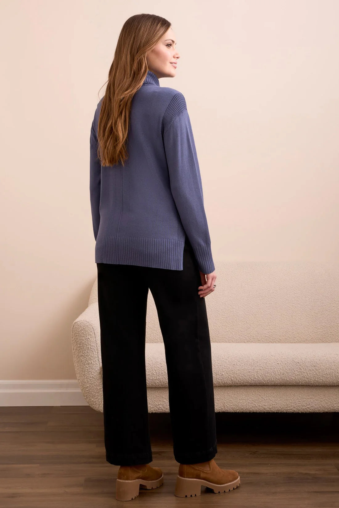 Tribal Fashions Drop Shoulder Turtle Neck Sweater - Marine