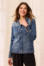 Tribal Jeans Embroidered Button Front Fitted Denim Jacket