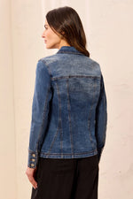 Tribal Jeans Embroidered Button Front Fitted Denim Jacket