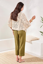 Tribal Fashions Embroidered Crochet 3/4 Sleeve Cardigan - Natrual
