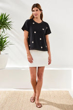 Tribal Fashions Embroidered Daisy Short Sleeve Crew Neck Top