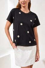 Tribal Fashions Embroidered Daisy Short Sleeve Crew Neck Top