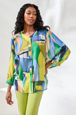 Tribal Fashions Flowy Dolman Sleeve Blouse with Self-Covered Buttons - Mojito