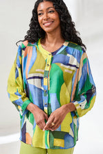 Tribal Fashions Flowy Dolman Sleeve Blouse with Self-Covered Buttons - Mojito
