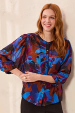 Tribal Fashions Flowy Dolman Sleeve Blouse with Self-Covered Buttons - Sharpblu