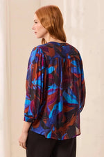 Tribal Fashions Flowy Dolman Sleeve Blouse with Self-Covered Buttons - Sharpblu