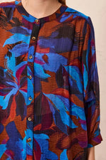 Tribal Fashions Flowy Dolman Sleeve Blouse with Self-Covered Buttons - Sharpblu