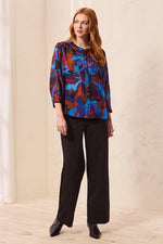 Tribal Fashions Flowy Dolman Sleeve Blouse with Self-Covered Buttons - Sharpblu