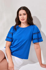 Tribal Fashions Flutter Sleeve Crew Neck Top - Turkish Sea