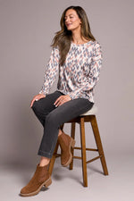 Tribal Fashions Crew Neck Long Sleeve Combo Print - Almond