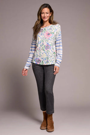 Tribal Fashions Crew Neck Long Sleeve Combo Print - Cherry Pink