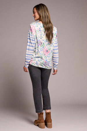 Tribal Fashions Crew Neck Long Sleeve Combo Print - Cherry Pink