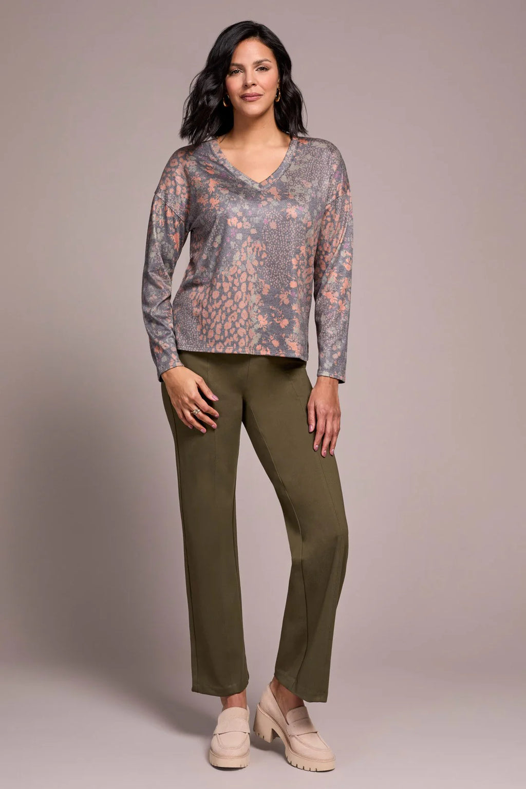 Tribal Fashions V-Neck Print Long Sleeve with Side Slits