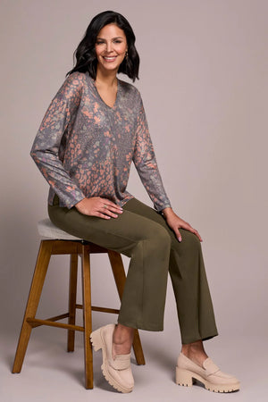 Tribal Fashions V-Neck Print Long Sleeve with Side Slits