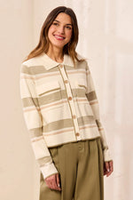 Tribal Fashions Knit Jacquard Button-Front Collared Cardigan