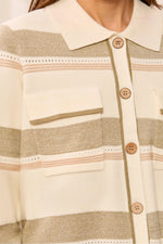 Tribal Fashions Knit Jacquard Button-Front Collared Cardigan