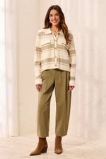 Tribal Fashions Knit Jacquard Button-Front Collared Cardigan
