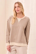 Tribal Fashion Long Sleeve Crew Neck Drop Shoulder Knit Top - Fossil
