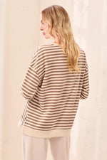Tribal Fashion Long Sleeve Crew Neck Drop Shoulder Knit Top - Fossil