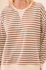 Tribal Fashion Long Sleeve Crew Neck Drop Shoulder Knit Top - Fossil