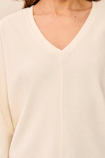 Tribal Fashions Ottoman Stretch Dolman V-Neck Light Knit Sweater - Antique White
