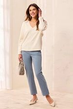 Tribal Fashions Ottoman Stretch Dolman V-Neck Light Knit Sweater - Antique White