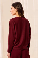 Tribal Fashions Ottoman Stretch Dolman V-Neck Light Knit Sweater - Cherry Lacquer