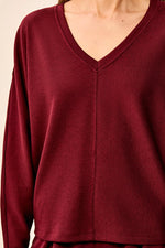 Tribal Fashions Ottoman Stretch Dolman V-Neck Light Knit Sweater - Cherry Lacquer