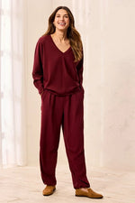 Tribal Fashions Ottoman Stretch Dolman V-Neck Light Knit Sweater - Cherry Lacquer