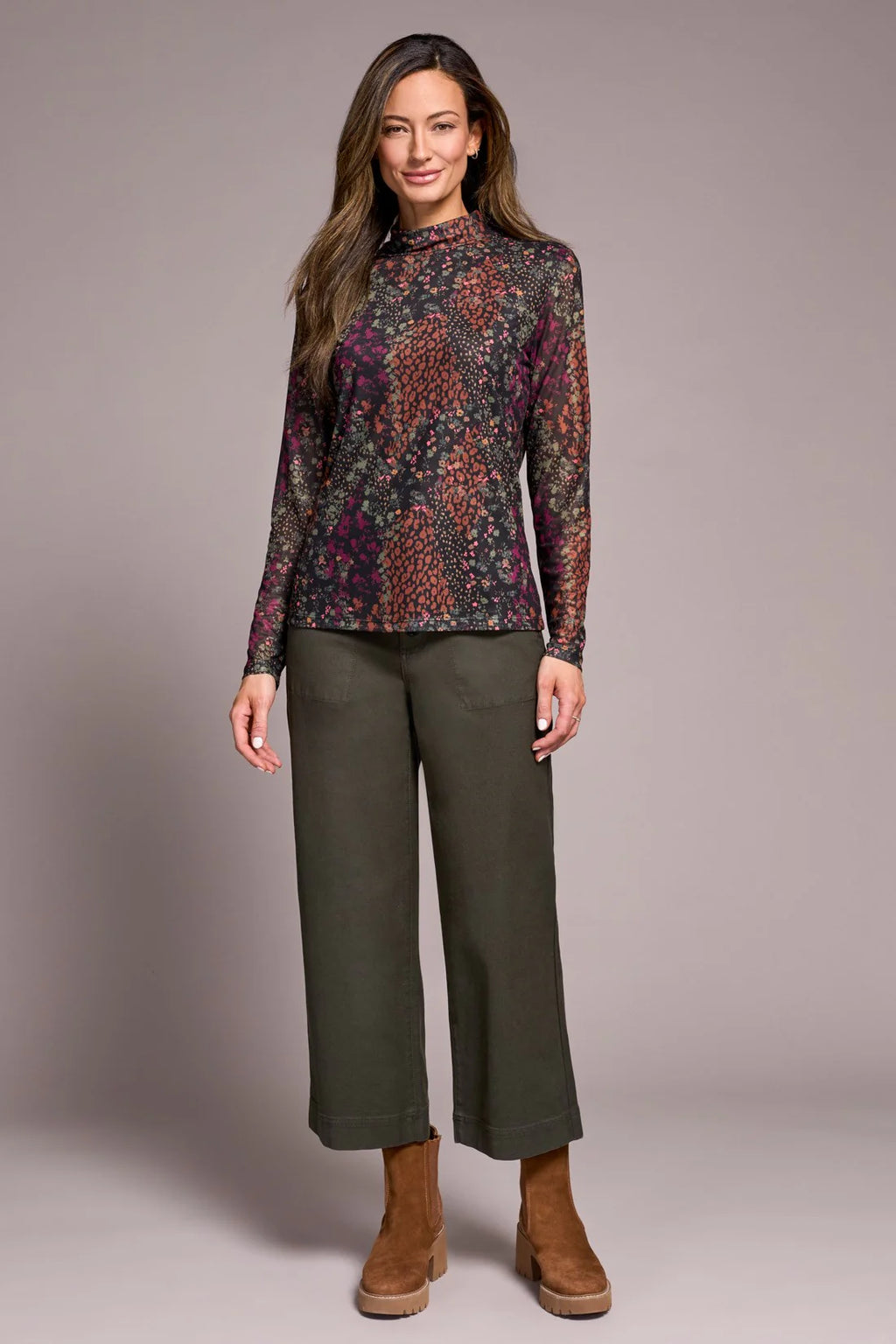 Tribal Fashions Mesh Turtleneck Top with Lining
