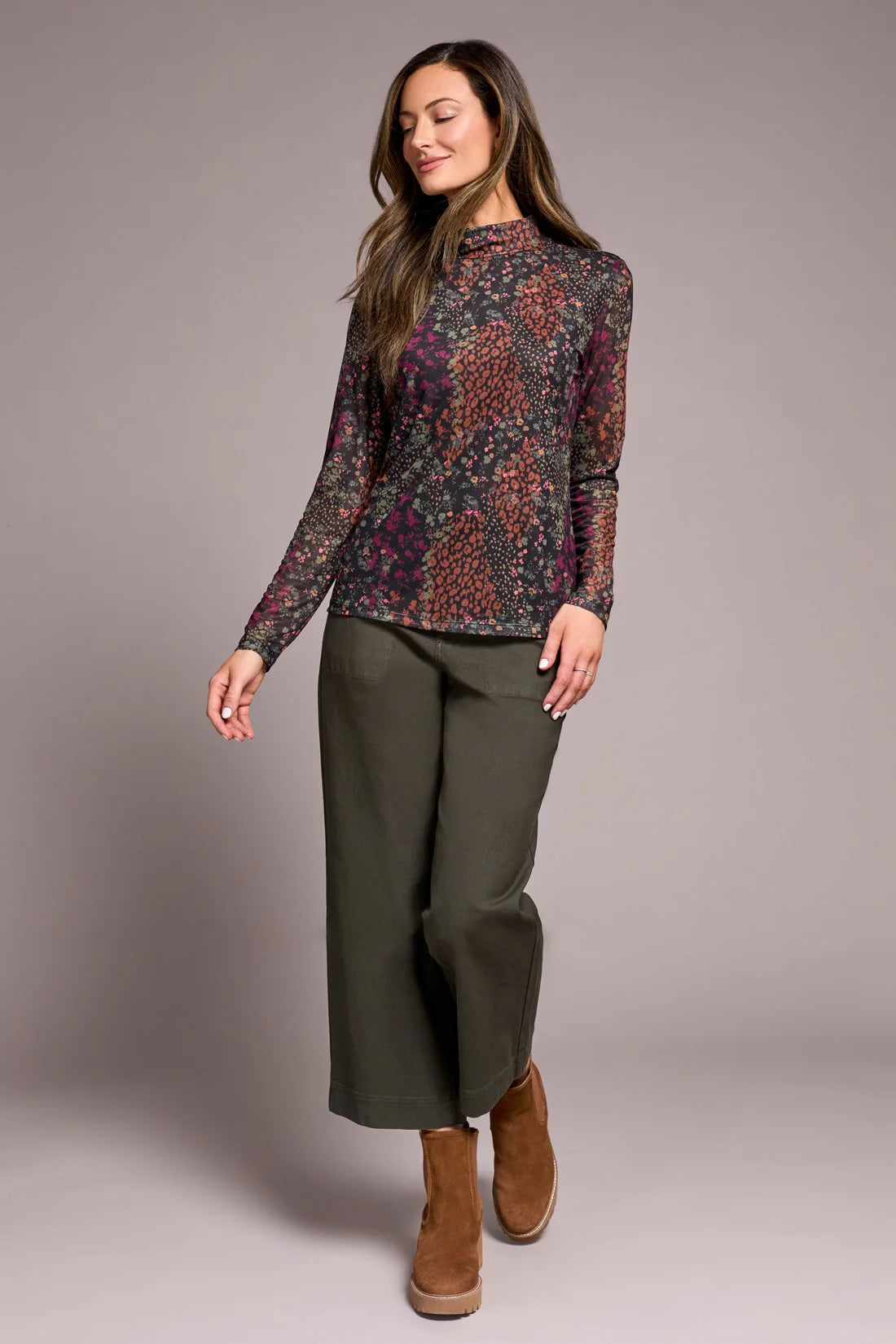 Tribal Fashions Mesh Turtleneck Top with Lining