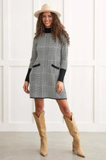 Tribal Fashions Houndstooth Mock Neck Sweater Dress with Front Pocket