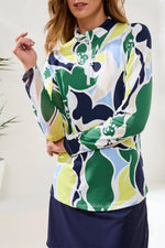 Tribal Sport UPF 50+ Mock Neck Quarter Zip - Floral Lime