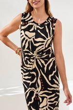 Tribal Femme Printed Sleeveless Jersey V‑Neck Front‑Knot Dress - Chestnut