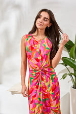 Tribal Femme Printed Sleeveless Jersey V‑Neck Front‑Knot Dress - Pink Glow