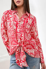 Tribal Fashions Printed Challis Blouse with Tie Front - Sangria
