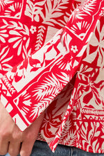 Tribal Fashions Printed Challis Blouse with Tie Front - Sangria