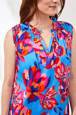 Tribal Fashions Notch Neck Frill Detail Printed Blouse - Turkish Sea