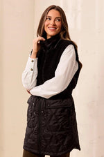 Tribal Fashion Mix Media Sleeveless Quilted Sherpa Vest - Black